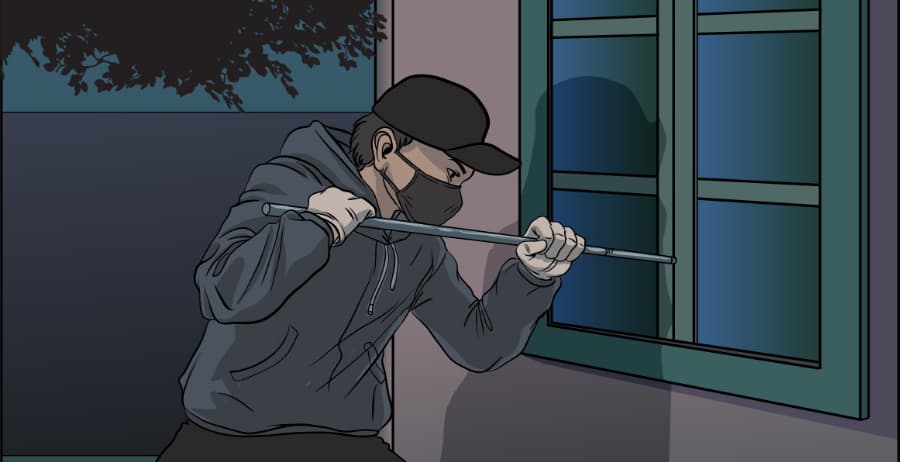 Illustration of burglar forcing entry through a window in Port St. Lucie